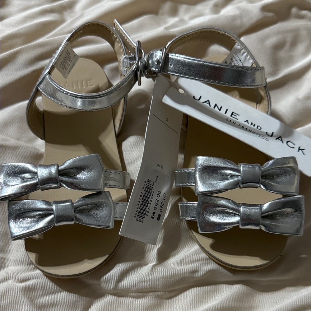 Janie and Jack Silver Bow Kids Sandals